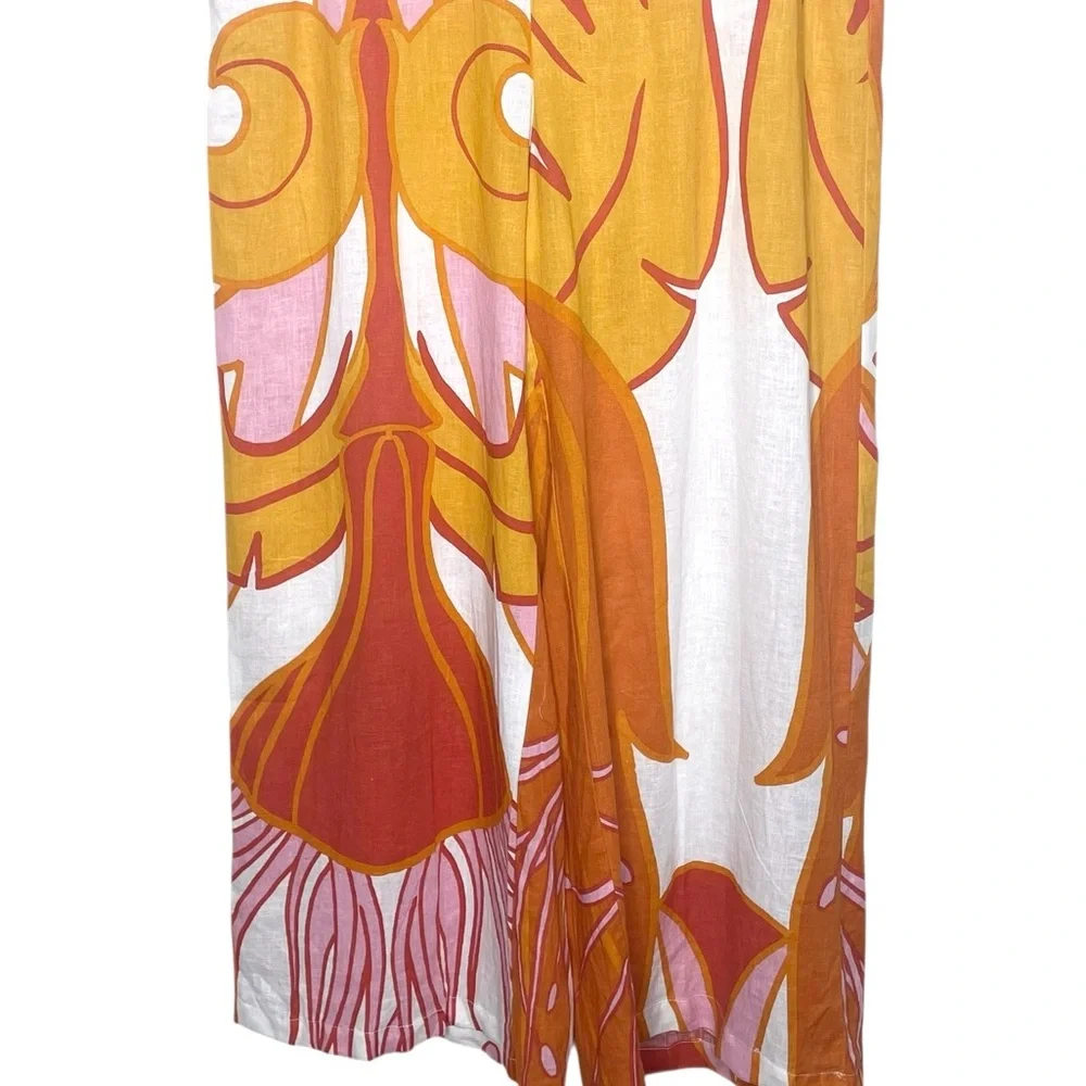 Rachel Zoe Tropical Print Linen Rayon Wide Leg Pants with Belt XL - Picture 4 of 11